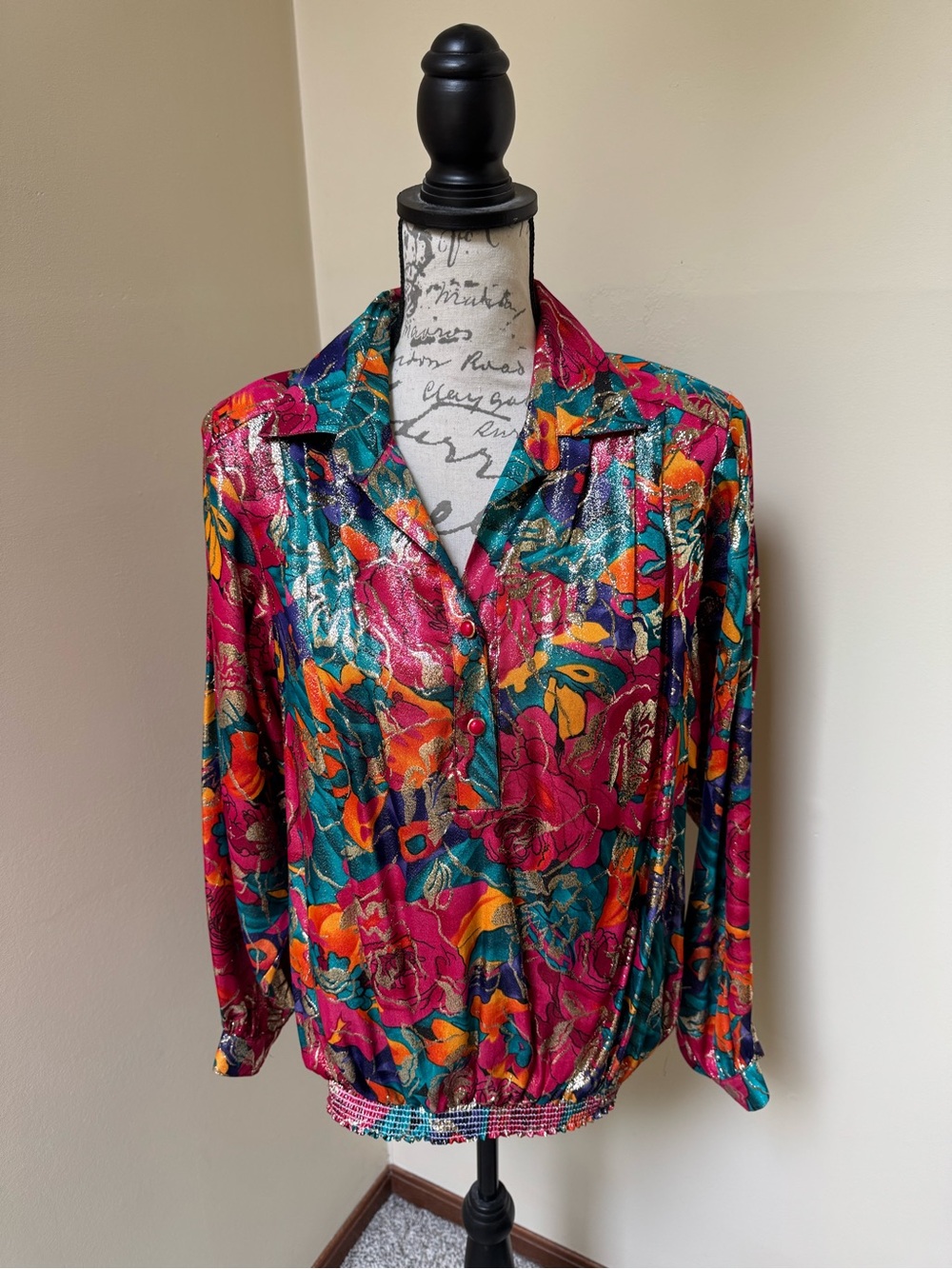 Vintage 80s Da-Rue of California Metallic Jewel Tone Blouse Top